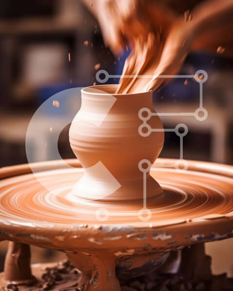 Intra Συλλεκτικό Ξύλινο Παζλ Plywood  4mm - Ο αγγειοπλάστης φτιάχνει αγγεία στον τροχό με χύσιμο πηλού Σε Ξύλινο Κουτί - Διαστάσεις Puzzle: 10x10 cm – 25 κομμάτια