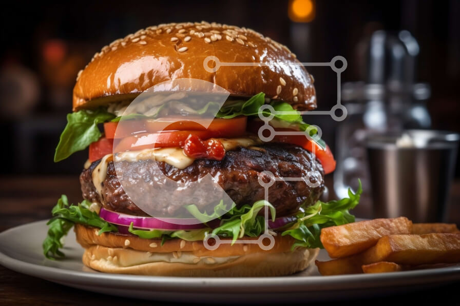 Σετ των 2 Intra Συλλεκτικό Ξύλινο Παζλ Plywood  4mm - Νόστιμο χάμπουργκερ με μαρούλι, ντομάτα, τυρί και πατάτες Σε Ξύλινο Κουτί - Διαστάσεις: 10x10 cm – 25 κομμάτια