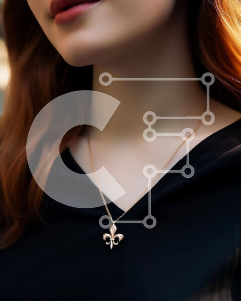 Intra Συλλεκτικό Ξύλινο Παζλ Plywood  4mm - Κομψό χρυσό κολιέ με μενταγιόν Fleur-de-lis Σε Ξύλινο Κουτί - Διαστάσεις Puzzle: 10x10 cm – 25 κομμάτια