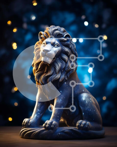 Intra Συλλεκτικό Ξύλινο Παζλ Plywood  4mm - Άγαλμα μπλε λιονταριού σε φωτισμένο φόντο Σε Ξύλινο Κουτί - Διαστάσεις Puzzle: 10x10 cm – 25 κομμάτια