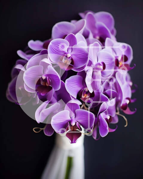 Intra Συλλεκτικό Ξύλινο Παζλ Plywood  4mm - Φρέσκια πορφυρή ανθοδέσμη ορχιδέας σε μαύρο φόντο Σε Ξύλινο Κουτί - Διαστάσεις Puzzle: 10x10 cm – 25 κομμάτια