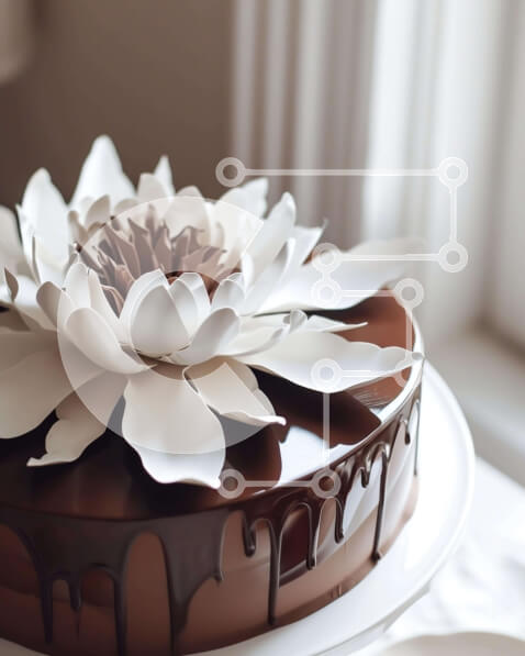 Σετ των 2 Intra Συλλεκτικό Ξύλινο Παζλ Plywood  4mm - Κέικ σοκολάτας με λευκά και καφέ λουλούδια Σε Ξύλινο Κουτί - Διαστάσεις: 10x10 cm – 25 κομμάτια