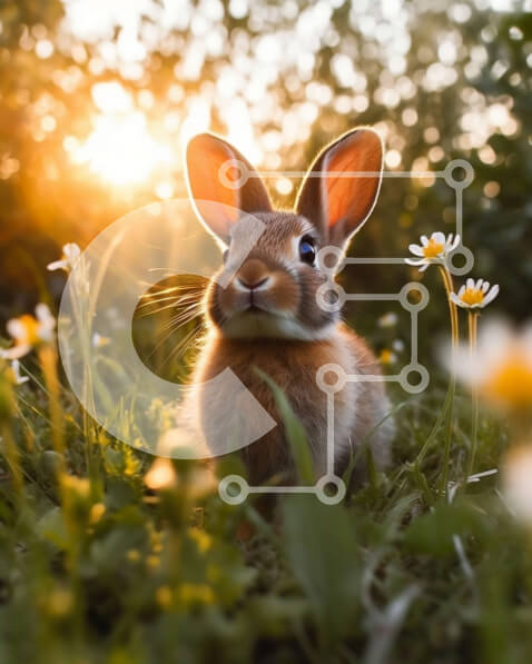 Σετ των 2 Intra Συλλεκτικό Ξύλινο Παζλ Plywood  4mm - Όμορφη εικόνα ενός κουνελιού σε ένα χωράφι με μαργαρίτες στο ηλιοβασίλεμα Σε Ξύλινο Κουτί - Διαστάσεις: 10x10 cm – 25 κομμάτια