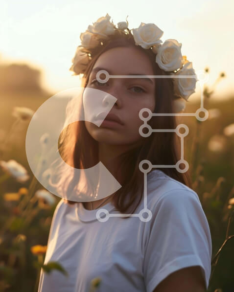 Intra Συλλεκτικό Ξύλινο Παζλ Plywood  4mm - Νεαρή γυναίκα σε ανοιχτό πεδίο με λουλούδια Σε Ξύλινο Κουτί - Διαστάσεις: 10x10 cm – 25 κομμάτια