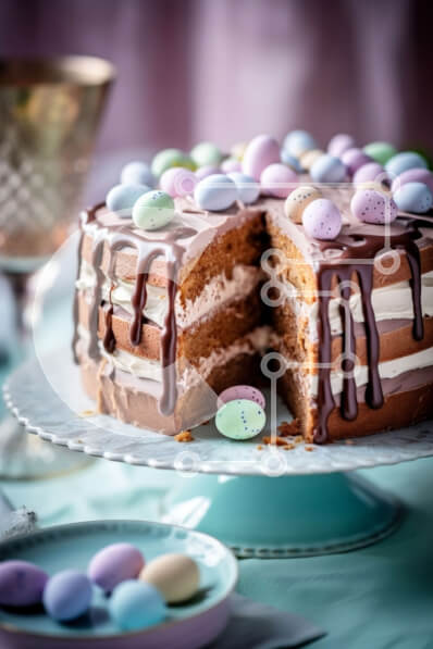 Σετ των 2 Intra Συλλεκτικό Ξύλινο Παζλ Plywood  4mm - Λαχταριστό κέικ σοκολάτας με στρώσεις με πασχαλινά αυγά από πάνω Σε Ξύλινο Κουτί - Διαστάσεις: 10x10 cm – 25 κομμάτια