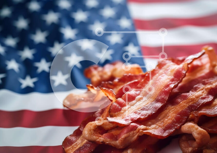 Σετ των 2 Intra Συλλεκτικό Ξύλινο Παζλ Plywood  4mm - Σωρός μπέικον στην αμερικανική σημαία Σε Ξύλινο Κουτί - Διαστάσεις: 10x10 cm – 25 κομμάτια