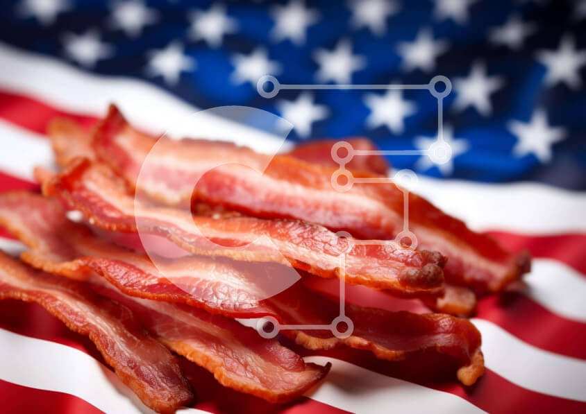 Σετ των 2 Intra Συλλεκτικό Ξύλινο Παζλ Plywood  4mm - Κοντινό πλάνο με μπέικον αμερικανικής σημαίας για τον εορτασμό της ημέρας της ανεξαρτησίας Σε Ξύλινο Κουτί - Διαστάσεις: 10x10 cm – 25 κομμάτια