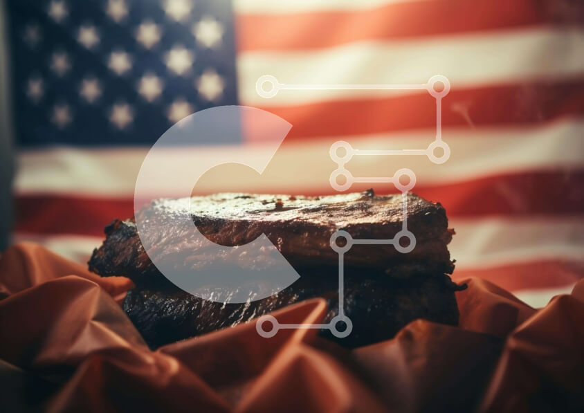 Σετ των 2 Intra Συλλεκτικό Ξύλινο Παζλ Plywood  4mm - Αμερικανική σημαία με μπριζόλες στο τραπέζι Σε Ξύλινο Κουτί - Διαστάσεις: 10x10 cm – 25 κομμάτια