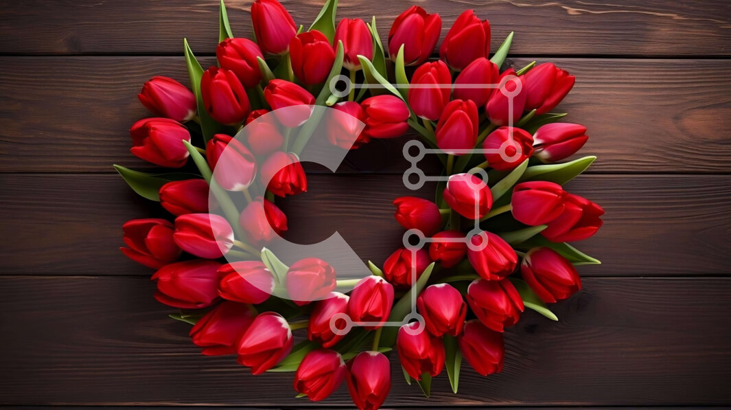 Intra Συλλεκτικό Ξύλινο Παζλ Plywood  4mm - Κόκκινο στεφάνι τουλίπας σε ξύλινο φόντο για ειδικές περιστάσεις Σε Ξύλινο Κουτί - Διαστάσεις: 10x10 cm – 25 κομμάτια