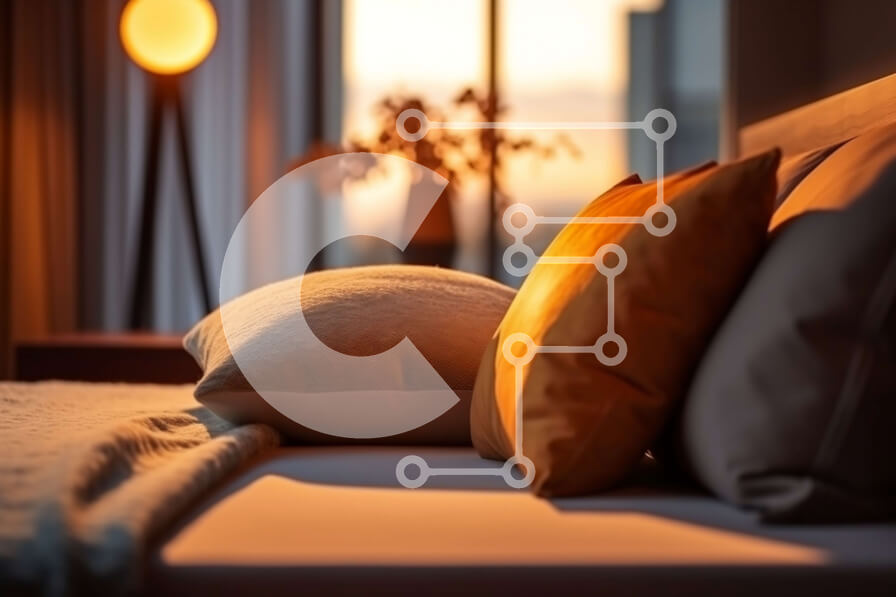 Intra Συλλεκτικό Ξύλινο Παζλ Plywood  4mm - Όμορφη εικόνα ενός υπνοδωματίου με θέα στην πόλη στο ηλιοβασίλεμα Σε Ξύλινο Κουτί - Διαστάσεις Puzzle: 10x10 cm – 25 κομμάτια