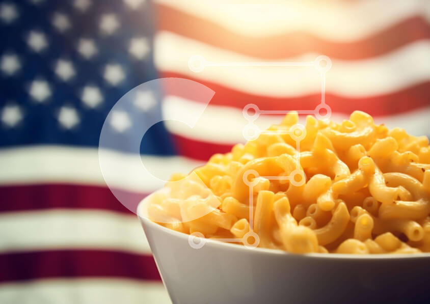 Σετ των 2 Intra Συλλεκτικό Ξύλινο Παζλ Plywood  4mm - Μακαρόνια και τυρί με αμερικανική σημαία Σε Ξύλινο Κουτί - Διαστάσεις: 10x10 cm – 25 κομμάτια