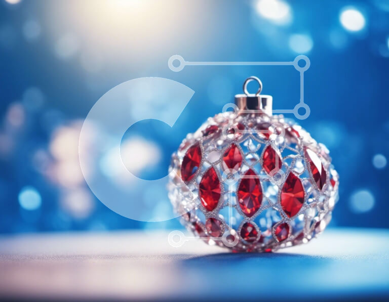 Intra Συλλεκτικό Ξύλινο Παζλ Plywood  4mm - Κόκκινη και άσπρη Χριστουγεννιάτικη μπάλα σε αφηρημένο μπλε φόντο Σε Ξύλινο Κουτί - Διαστάσεις: 10x10 cm – 25 κομμάτια