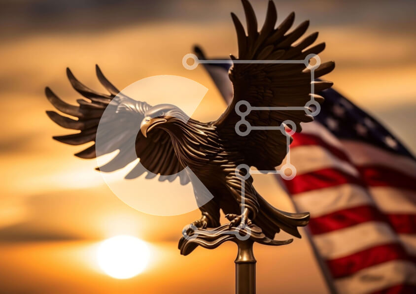 Intra Συλλεκτικό Ξύλινο Παζλ Plywood  4mm - Άγαλμα αετού με αμερικανική σημαία Σε Ξύλινο Κουτί - Διαστάσεις Puzzle: 10x10 cm – 25 κομμάτια