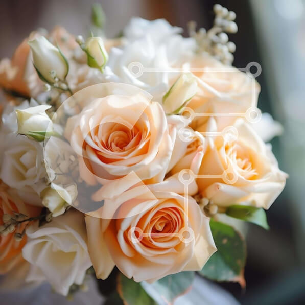 Σετ των 2 Intra Συλλεκτικό Ξύλινο Παζλ Plywood  4mm - Μπουκέτο με λευκό και ροδάκινο τριαντάφυλλο σε ανοιχτό παράθυρο Σε Ξύλινο Κουτί - Διαστάσεις: 10x10 cm – 25 κομμάτια