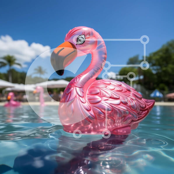 Intra Συλλεκτικό Ξύλινο Παζλ Plywood  4mm - Ροζ Φλαμίνγκο που στέκεται σε μια πισίνα με γαλάζιο ουρανό και σύννεφα Σε Ξύλινο Κουτί - Διαστάσεις: 10x10 cm – 25 κομμάτια