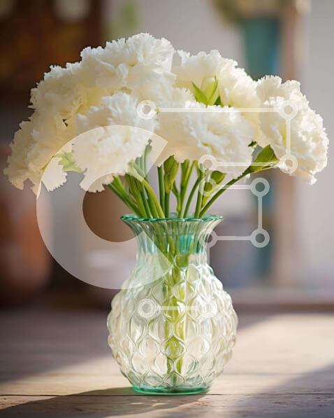 Intra Συλλεκτικό Ξύλινο Παζλ Plywood  4mm - Λευκά γαρίφαλα σε διάφανο βάζο σε ξύλινο τραπέζι Σε Ξύλινο Κουτί - Διαστάσεις: 10x10 cm – 25 κομμάτια