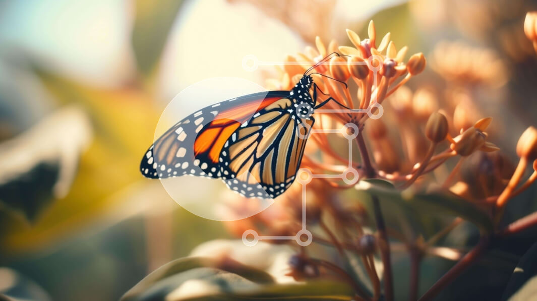 Intra Συλλεκτικό Ξύλινο Παζλ Plywood  4mm - Πεταλούδα Monarch που στηρίζεται σε πορτοκαλί λουλούδι Σε Ξύλινο Κουτί - Διαστάσεις: 10x10 cm – 25 κομμάτια