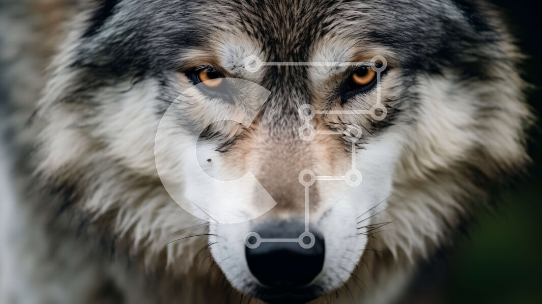 Intra Συλλεκτικό Ξύλινο Παζλ Plywood  4mm - Κοντινό πλάνο του προσώπου ενός γκρίζου και λευκού λύκου Σε Ξύλινο Κουτί - Διαστάσεις: 10x10 cm – 25 κομμάτια