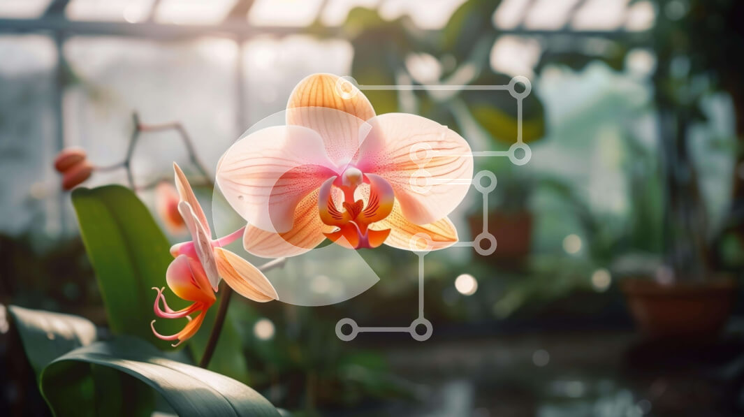 Intra Συλλεκτικό Ξύλινο Παζλ Plywood  4mm - Ανθισμένα λουλούδια ορχιδέας σε ένα θερμοκήπιο Σε Ξύλινο Κουτί - Διαστάσεις: 10x10 cm – 25 κομμάτια