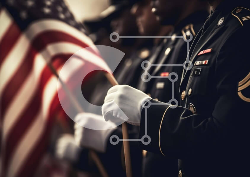 Intra Συλλεκτικό Ξύλινο Παζλ Plywood  4mm - Προσωπικό των Ενόπλων Δυνάμεων των Ηνωμένων Πολιτειών με αμερικανικές σημαίες Σε Ξύλινο Κουτί - Διαστάσεις Puzzle: 10x10 cm – 25 κομμάτια