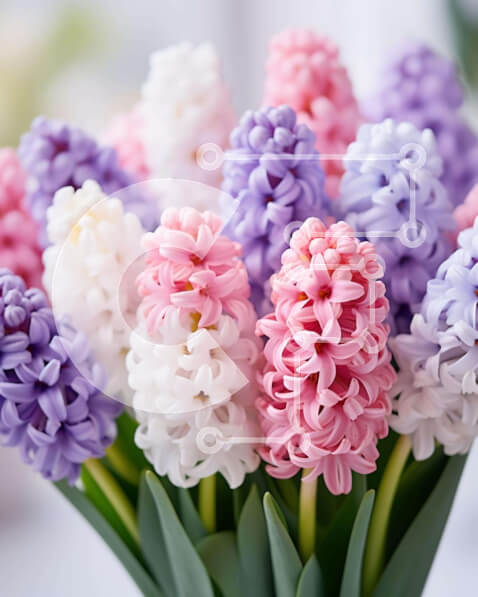 Intra Συλλεκτικό Ξύλινο Παζλ Plywood  4mm - Μπουκέτο με τεχνητά λουλούδια με ροζ, μωβ και λευκούς υάκινθους Σε Ξύλινο Κουτί - Διαστάσεις Puzzle: 10x10 cm – 25 κομμάτια