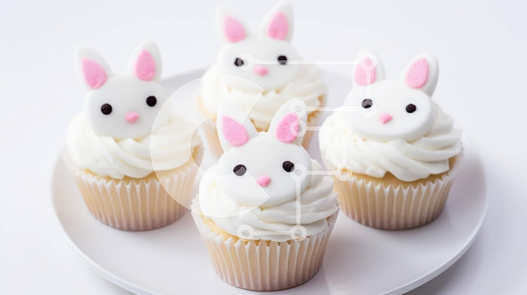 Σετ των 2 Intra Συλλεκτικό Ξύλινο Παζλ Plywood  4mm - Bunny Face Cupcakes σε λευκό πιάτο Σε Ξύλινο Κουτί - Διαστάσεις: 10x10 cm – 25 κομμάτια