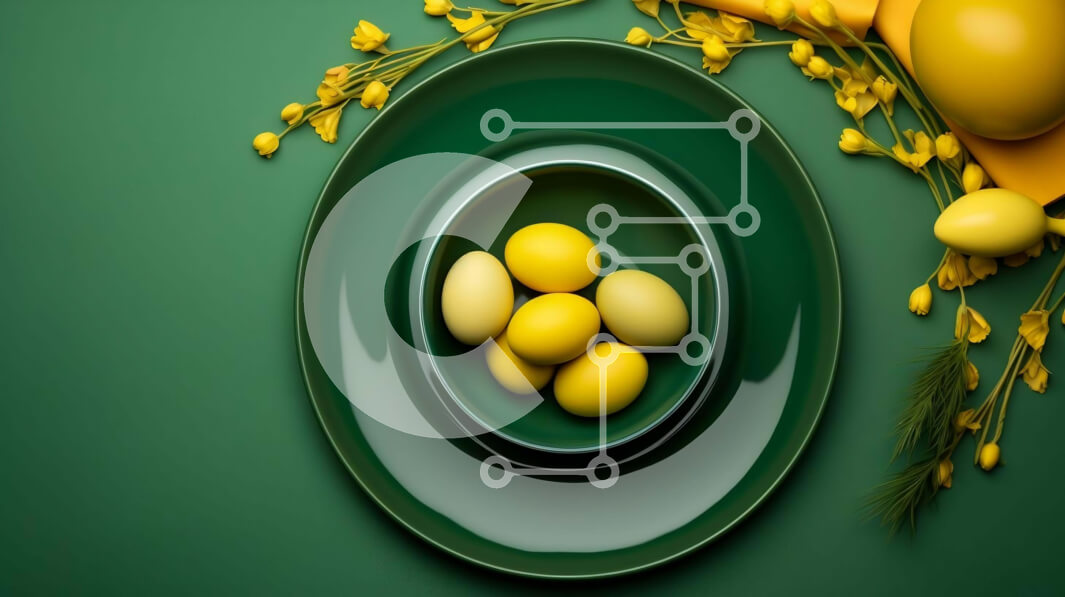 Σετ των 2 Intra Συλλεκτικό Ξύλινο Παζλ Plywood  4mm - Πασχαλινό πιάτο με κίτρινα αυγά και λουλούδια Σε Ξύλινο Κουτί - Διαστάσεις: 10x10 cm – 25 κομμάτια