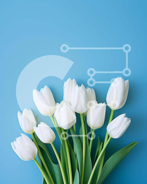 Intra Συλλεκτικό Ξύλινο Παζλ Plywood  4mm - Λευκές τουλίπες σε βάζο σε μπλε φόντο Σε Ξύλινο Κουτί - Διαστάσεις: 10x10 cm – 25 κομμάτια