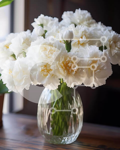 Intra Συλλεκτικό Ξύλινο Παζλ Plywood  4mm - Λευκά γαρίφαλα σε γυάλινο βάζο Σε Ξύλινο Κουτί - Διαστάσεις: 10x10 cm – 25 κομμάτια