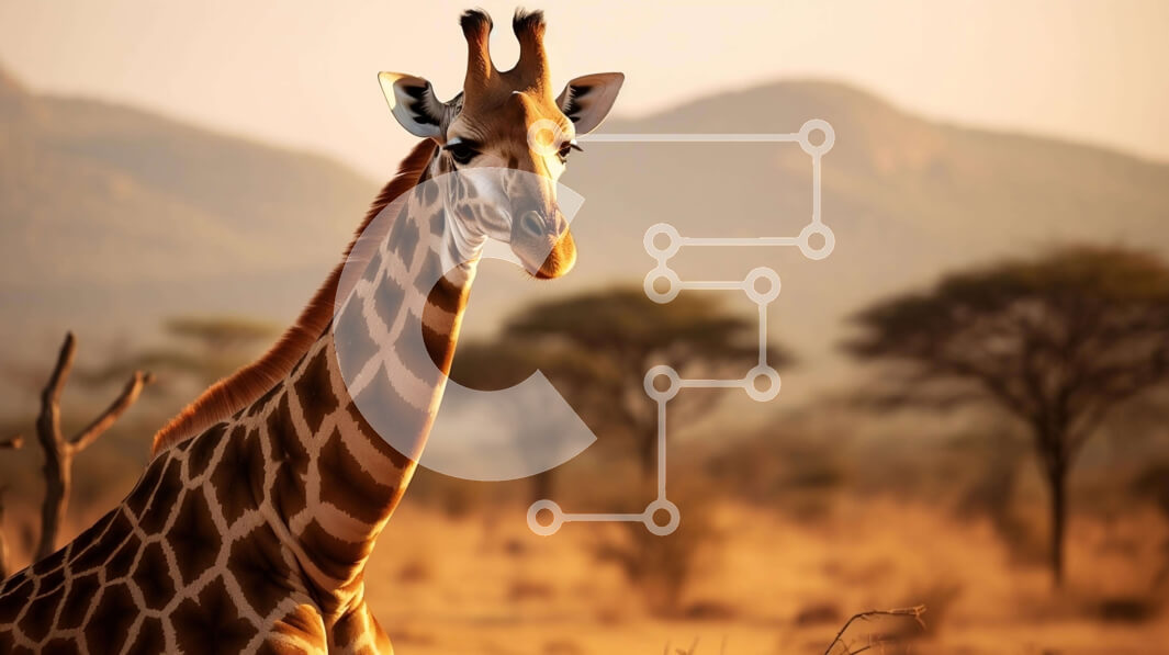 Intra Συλλεκτικό Ξύλινο Παζλ Plywood  4mm - Καμηλοπάρδαλη σε λιβάδι με δέντρα και βουνά στο βάθος Σε Ξύλινο Κουτί - Διαστάσεις: 10x10 cm – 25 κομμάτια