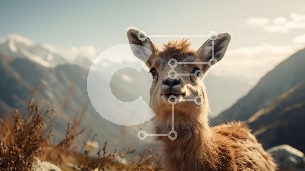 Intra Συλλεκτικό Ξύλινο Παζλ Plywood  4mm - Νεαρή λάμα ή αλπακά σε μια βραχώδη πλαγιά με βουνά Σε Ξύλινο Κουτί - Διαστάσεις: 10x10 cm – 25 κομμάτια