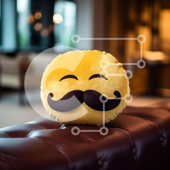 Intra Συλλεκτικό Ξύλινο Παζλ Plywood  4mm - Κίτρινο μαξιλάρι σε σχήμα μουστάκι σε πορτοκαλί δερμάτινο καναπέ Σε Ξύλινο Κουτί - Διαστάσεις Puzzle: 10x10 cm – 25 κομμάτια