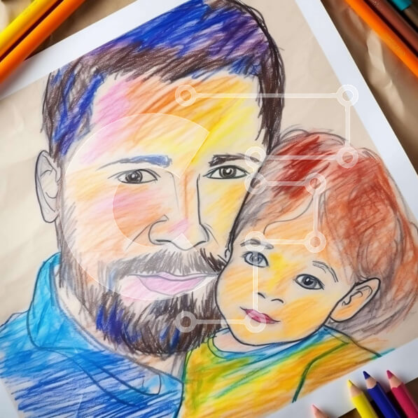 Intra Συλλεκτικό Ξύλινο Παζλ Plywood  4mm - Πατέρας και κόρη με χρωματιστά μολύβια στο έργο τέχνης Σε Ξύλινο Κουτί - Διαστάσεις Puzzle: 10x10 cm – 25 κομμάτια