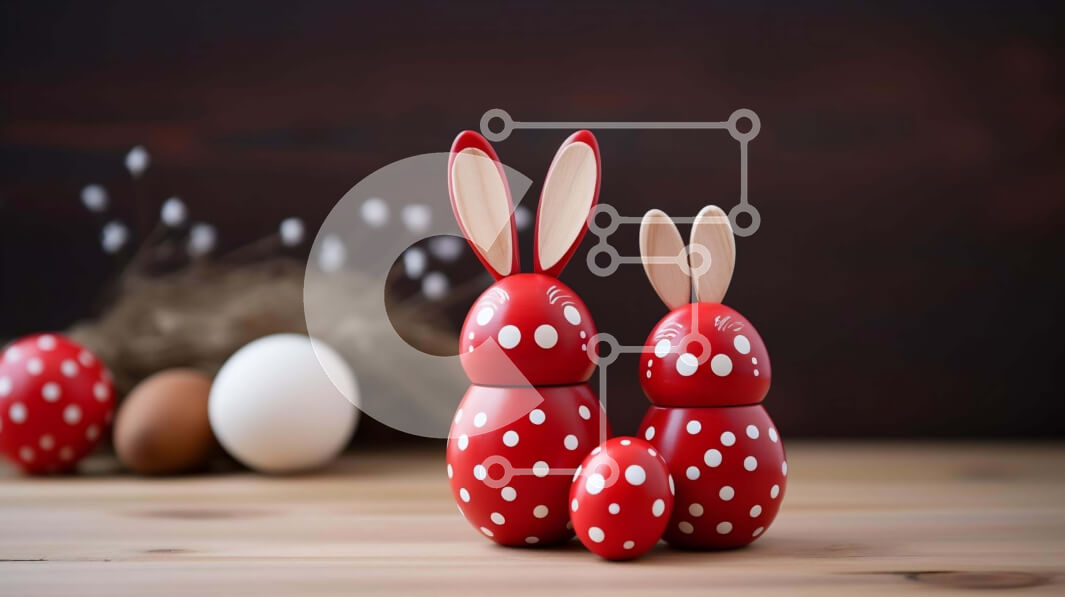 Intra Συλλεκτικό Ξύλινο Παζλ Plywood  4mm - Πασχαλινό λαγουδάκι και αυγά σε ξύλινο τραπέζι Σε Ξύλινο Κουτί - Διαστάσεις: 10x10 cm – 25 κομμάτια