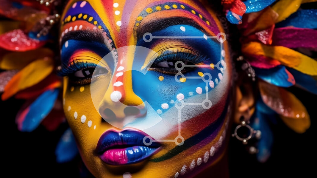 Σετ των 2 Intra Συλλεκτικό Ξύλινο Παζλ Plywood  4mm - Πολύχρωμη γυναίκα με μπογιά προσώπου και φτερά Σε Ξύλινο Κουτί - Διαστάσεις: 10x10 cm – 25 κομμάτια