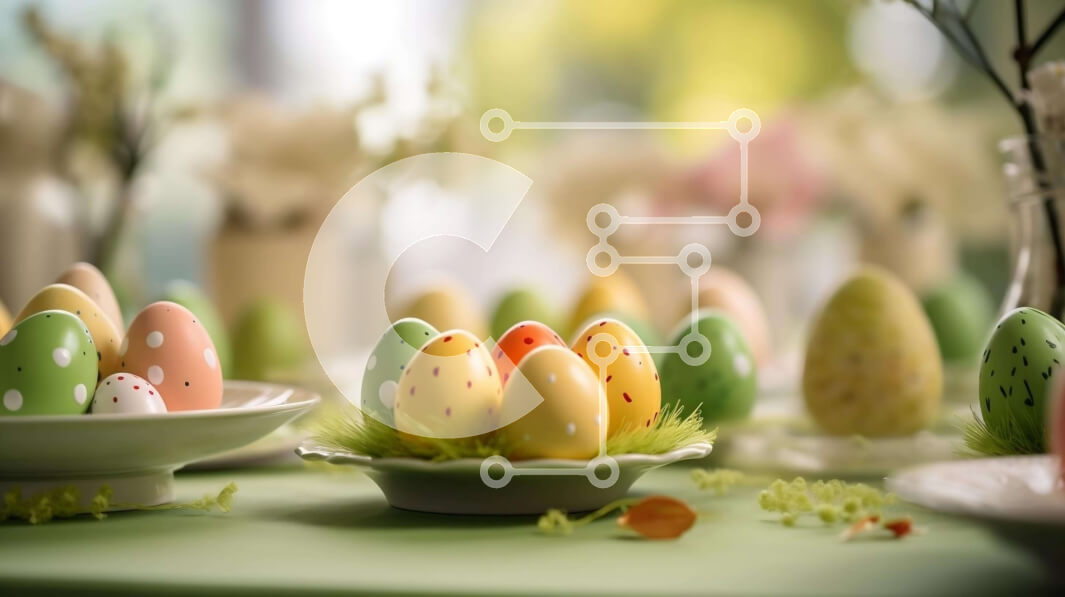 Intra Συλλεκτικό Ξύλινο Παζλ Plywood  4mm - Διακοσμημένα Πασχαλινά αυγά σε τραπέζι με λουλούδια και πράσινο Σε Ξύλινο Κουτί - Διαστάσεις: 10x10 cm – 25 κομμάτια