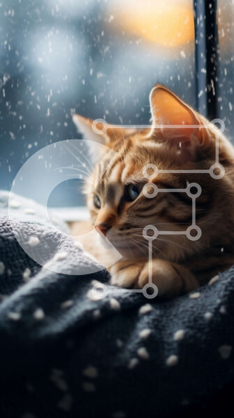 Σετ των 2 Intra Συλλεκτικό Ξύλινο Παζλ Plywood  4mm - Αξιολάτρευτη εικόνα μιας γάτας που αιχμαλωτίστηκε από τη θέα της βροχερής ημέρας Σε Ξύλινο Κουτί - Διαστάσεις: 10x10 cm – 25 κομμάτια