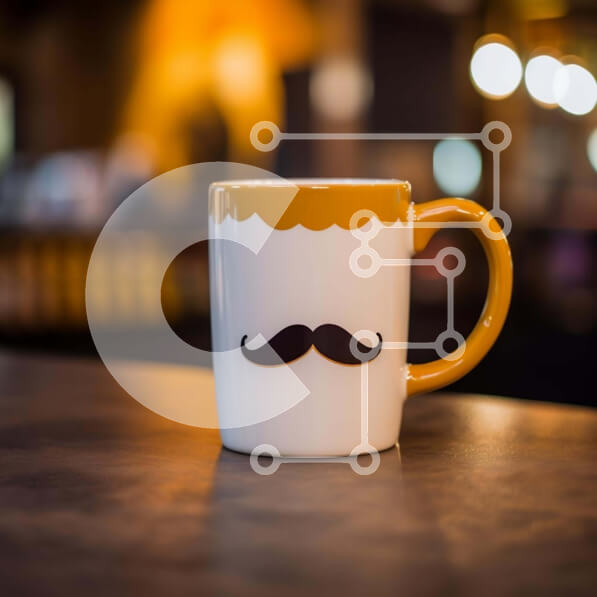 Intra Συλλεκτικό Ξύλινο Παζλ Plywood  4mm - Λευκή κούπα καφέ με σχέδιο μουστάκι στο τραπέζι Σε Ξύλινο Κουτί - Διαστάσεις: 10x10 cm – 25 κομμάτια