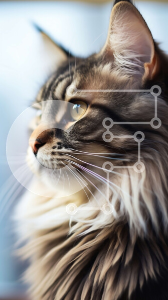 Σετ των 2 Intra Συλλεκτικό Ξύλινο Παζλ Plywood  4mm - Όμορφη κοντινή φωτογραφία μιας χνουδωτής γάτας με μεγάλα μάτια Σε Ξύλινο Κουτί - Διαστάσεις: 10x10 cm – 25 κομμάτια