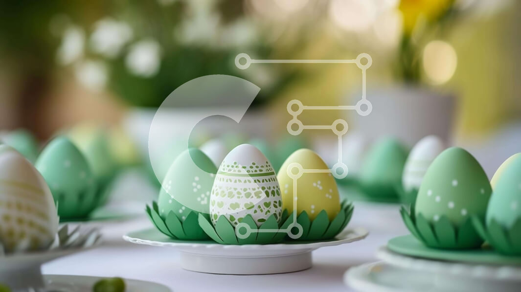 Intra Συλλεκτικό Ξύλινο Παζλ Plywood  4mm - Διακοσμημένα Πασχαλινά αυγά σε λευκά πιάτα με λουλούδια Σε Ξύλινο Κουτί - Διαστάσεις: 10x10 cm – 25 κομμάτια