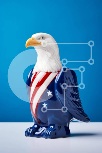 Intra Συλλεκτικό Ξύλινο Παζλ Plywood  4mm - Αμερικανική σημαία Κεραμικό ειδώλιο αετού σε μπλε φόντο Σε Ξύλινο Κουτί - Διαστάσεις: 10x10 cm – 25 κομμάτια