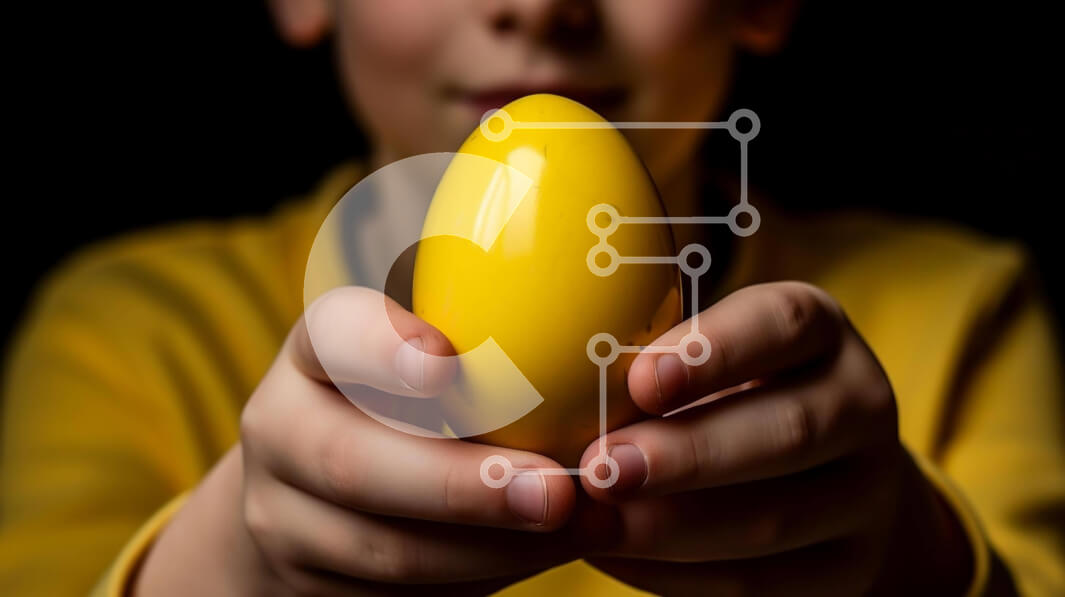 Intra Συλλεκτικό Ξύλινο Παζλ Plywood  4mm - Νεαρό αγόρι που κρατά ένα κίτρινο αυγό Πάσχας Σε Ξύλινο Κουτί - Διαστάσεις: 10x10 cm – 25 κομμάτια