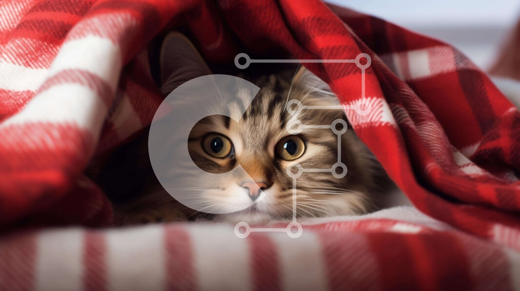 Intra Συλλεκτικό Ξύλινο Παζλ Plywood  4mm - Περίεργη γάτα που κρυφοκοιτάζει κάτω από μια καρό κουβέρτα Σε Ξύλινο Κουτί - Διαστάσεις: 10x10 cm – 25 κομμάτια