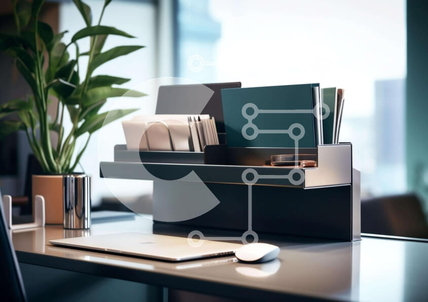 Intra Συλλεκτικό Ξύλινο Παζλ Plywood  4mm - Επιφάνεια εργασίας με φορητό υπολογιστή, καρέκλα γραφείου και βιβλία Σε Ξύλινο Κουτί - Διαστάσεις Puzzle: 10x10 cm – 25 κομμάτια