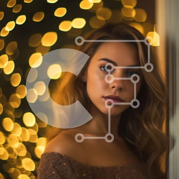 Intra Συλλεκτικό Ξύλινο Παζλ Plywood  4mm - Η κομψή νεαρή γυναίκα ποζάρει μπροστά από ένα παράθυρο με θολά φώτα Σε Ξύλινο Κουτί - Διαστάσεις Puzzle: 10x10 cm – 25 κομμάτια