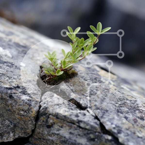 Intra Συλλεκτικό Ξύλινο Παζλ Plywood  4mm - Μικρό πράσινο φυτό που αναπτύσσεται σε ρωγμές βράχων Σε Ξύλινο Κουτί - Διαστάσεις: 10x10 cm – 25 κομμάτια