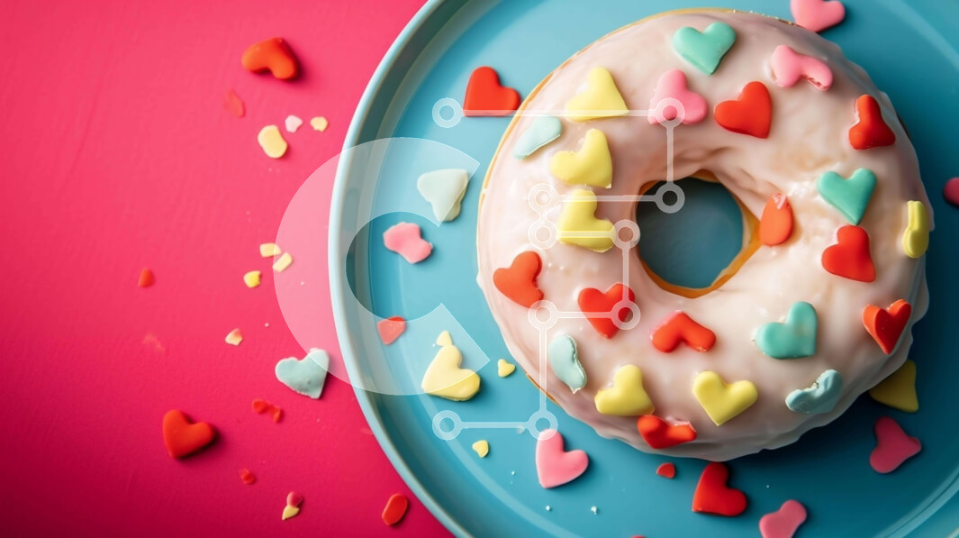 Σετ των 2 Intra Συλλεκτικό Ξύλινο Παζλ Plywood  4mm - Πολύχρωμο πασπαλισμένο ντόνατ με καρδιές στο πιάτο Σε Ξύλινο Κουτί - Διαστάσεις: 10x10 cm – 25 κομμάτια