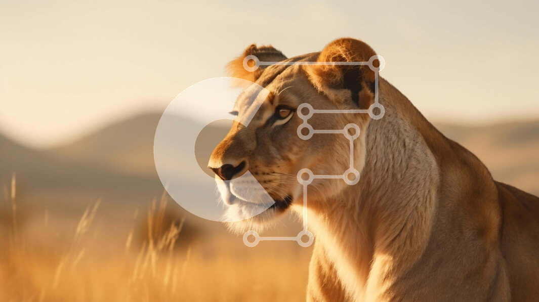 Σετ των 2 Intra Συλλεκτικό Ξύλινο Παζλ Plywood  4mm - Λιοντάρι που στέκεται σε ένα χορταριασμένο χωράφι με βουνά στο φόντο Σε Ξύλινο Κουτί - Διαστάσεις: 10x10 cm – 25 κομμάτια