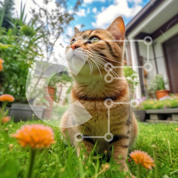 Intra Συλλεκτικό Ξύλινο Παζλ Plywood  4mm - Αξιολάτρευτη ριγέ εικόνα γάτας με φόντο όμορφο λουλούδι Σε Ξύλινο Κουτί - Διαστάσεις: 10x10 cm – 25 κομμάτια