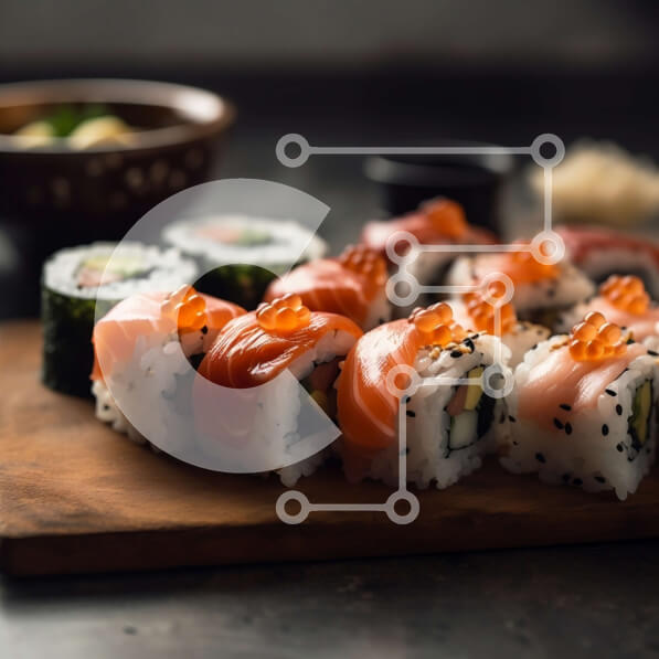 Σετ των 2 Intra Συλλεκτικό Ξύλινο Παζλ Plywood  4mm - Νόστιμη πιατέλα σούσι με ρολά σολομού, τόνου και αβοκάντο Σε Ξύλινο Κουτί - Διαστάσεις: 10x10 cm – 25 κομμάτια